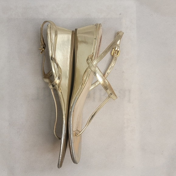 Prada gold T strap sandals with small wedge size 39 - Picture 12 of 15